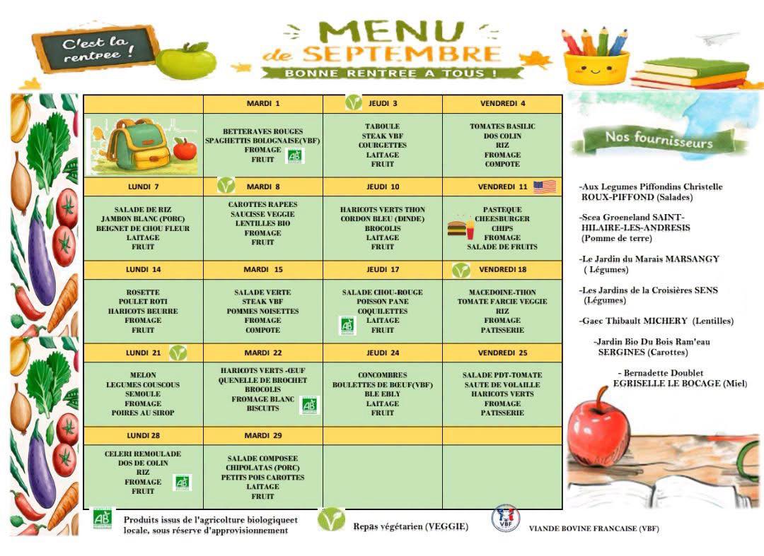 menu septembre